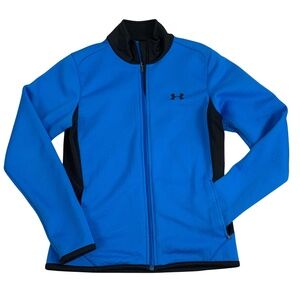 Under Armour Women’s Cold Gear Mock Neck Blue Black Full-Zip Jacket M Preppy